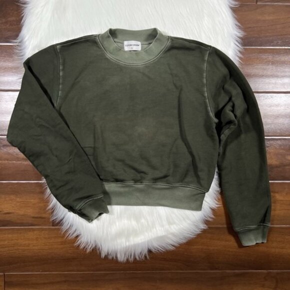 Cotton Citizen Vintage Green Milan French Terry Cropped Sweatshirt Size Small - Picture 1 of 9